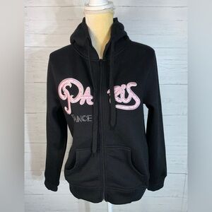 SLN Souvenir Paris France hooded zip up fleece jacket size Small